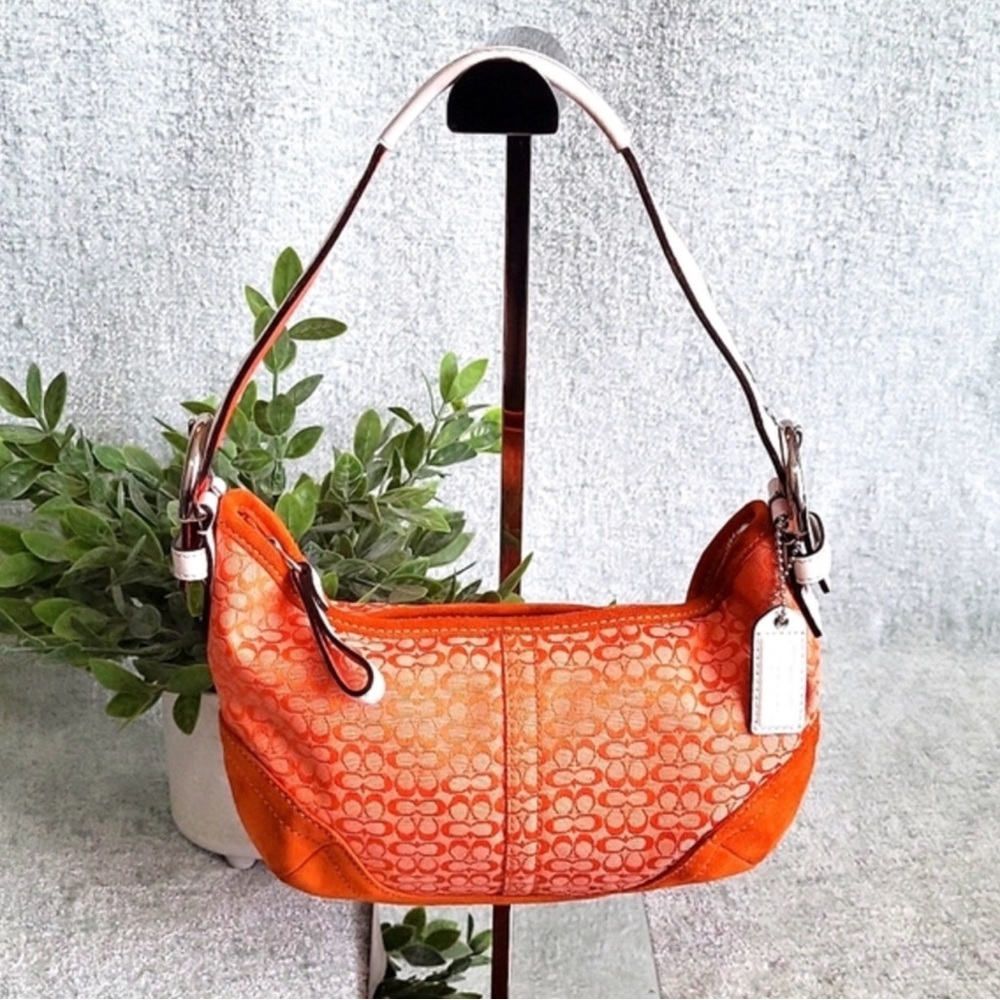 EUC-Vintage Coach Signature C’s Jacquard & Suede Small Hobo Bag